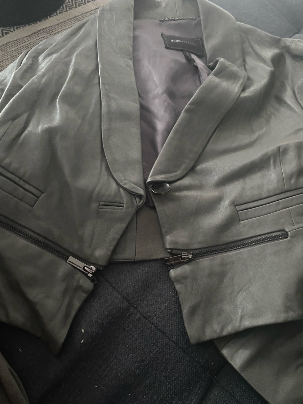 BCBGMaxAzria Grey Leather Blazer